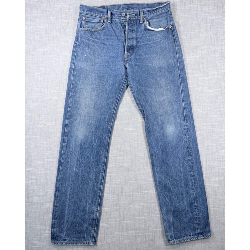 Levis 501 Original Fit Mens Blue Denim Straight Leg Button Fly Jeans 33x36